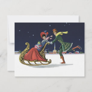 Cartes Pour Fêtes Annuelles Noël Vintage, Couple in Love Ice Skate