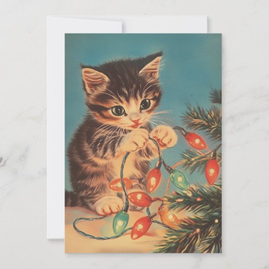 Cartes Pour Fêtes Annuelles Noël vintage de chat (Devant)