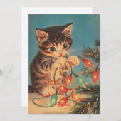 Cartes Pour Fêtes Annuelles Noël vintage de chat (Devant / Derrière)