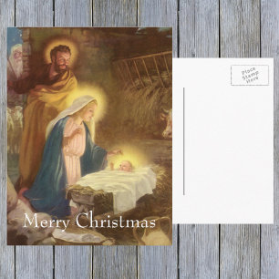 Cartes Pour Fêtes Annuelles Noël vintage de la Nativité, Marie Joseph Enfant J