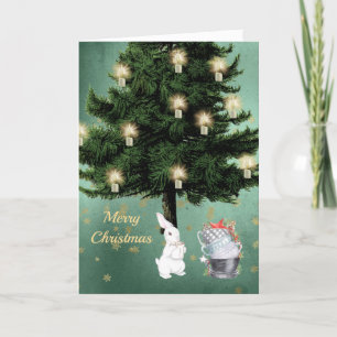 Cartes Pour Fêtes Annuelles Noël vintage de lapin blanc