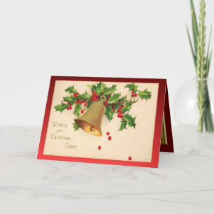 Cartes Pour Fêtes Annuelles Noël vintage de reproduction, houx, baies, cloches