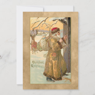 Cartes Pour Fêtes Annuelles Noël vintage du père à l'or en neige