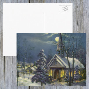 Cartes Pour Fêtes Annuelles Noël vintage, église hivernale dans la neige avec 