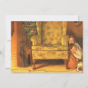 Cartes Pour Fêtes Annuelles Noël vintage Enfants attendant le Père Noël