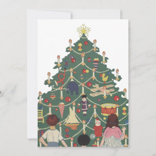 Cartes Pour Fêtes Annuelles Noël vintage enfants autour d'un arbre décoré