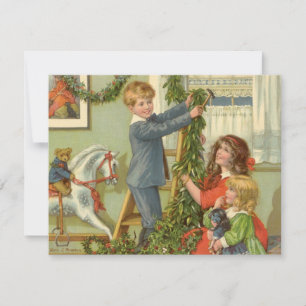 Cartes Pour Fêtes Annuelles Noël vintage, enfants victoriens décorant