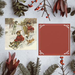 Cartes Pour Fêtes Annuelles Noël Vintage, Enfants Victoriens Dormir Chien