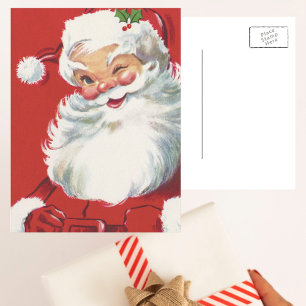 Cartes Pour Fêtes Annuelles Noël vintage, joyeux Père Noël clignant de l'œil