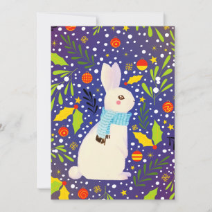 Cartes Pour Fêtes Annuelles Noël vintage lapin enneigé d'hiver