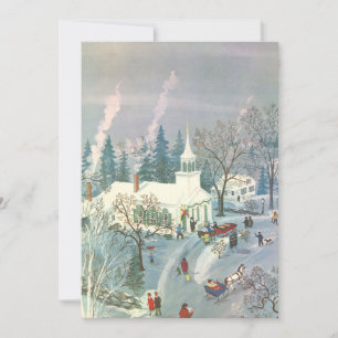 Cartes Pour Fêtes Annuelles Noël vintage, Les gens vont à l'église en neige