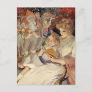 Cartes Pour Fêtes Annuelles Noël vintage, mère lisant un conte de Noël