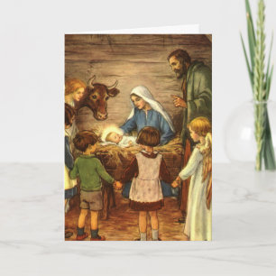 Cartes Pour Fêtes Annuelles Noël Vintage, Nativité Religieuse avec Bébé Jésus