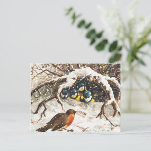 Cartes Pour Fêtes Annuelles Noël Vintage Oiseaux dans la Neige