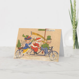 Cartes Pour Fêtes Annuelles Noël vintage, Père Noël à vélo