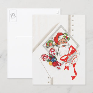 Cartes Pour Fêtes Annuelles Noël vintage, Père Noël avec Cannes en Bonbons