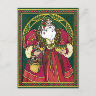 Cartes Pour Fêtes Annuelles Noël vintage, Père Noël avec feuilles de houx