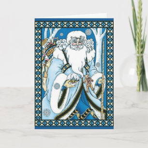 Cartes Pour Fêtes Annuelles Noël Vintage, Père Noël Bleu avec Snowglobe