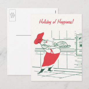 Cartes Pour Fêtes Annuelles Noël vintage, Père Noël chef et dinde