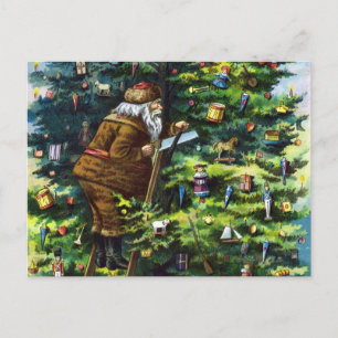 Cartes Pour Fêtes Annuelles Noël vintage, Père Noël victorien avec arbre