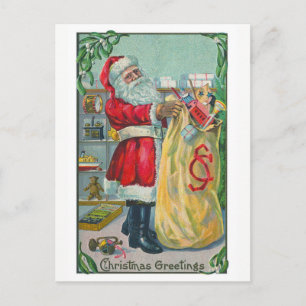 Cartes Pour Fêtes Annuelles Noël vintage, Père Noël victorien avec des jouets
