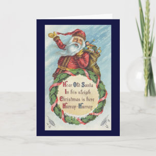 Cartes Pour Fêtes Annuelles Noël vintage, Père Noël victorien sur une couronne