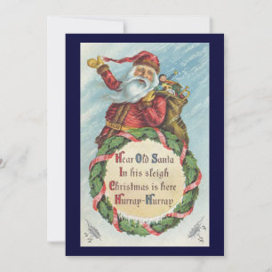 Cartes Pour Fêtes Annuelles Noël vintage, Père Noël victorien sur une couronne