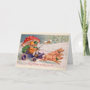 Cartes Pour Fêtes Annuelles Noël Vintage - Petites filles dans un panier de co