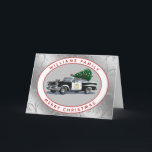 Cartes Pour Fêtes Annuelles Noël Vintage Police voiture Nom de famille Silver<br><div class="desc">Cette conception comporte une voiture de police vintage portant un arbre de Noël et a un faux bouclier d'or et numéro de badge à personnaliser. Les mots "Joyeux Noël" sont épelés dans une police moderne de typographie rouge avec nom de famille pour vous permettre de personnaliser sur un faux arrière...</div>