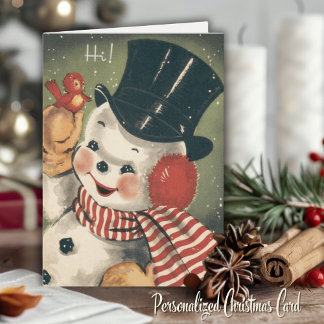 Cartes Pour Fêtes Annuelles Noël vintage Retro Snowman personnalisable