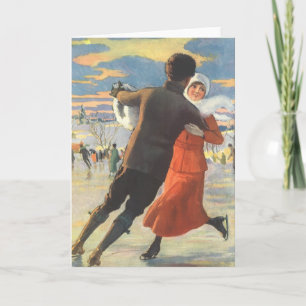Cartes Pour Fêtes Annuelles Noël Vintage, Romantique Couple Patinage sur glace