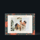 Cartes Pour Fêtes Annuelles Noël Vintage Rouge Botanique Verdure Deux Photo<br><div class="desc">Noël Vintage Rouge Botanique Vert Deux Photo Carte de vacances</div>