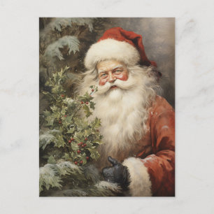 Cartes Pour Fêtes Annuelles Noël Vintage Santa Claus avec Holly Berry