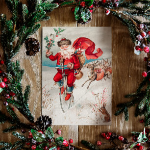 Cartes Pour Fêtes Annuelles Noël vintage. Santa Claus rétro et cerfs