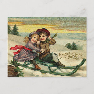 Cartes Pour Fêtes Annuelles Noël Vintage - Scène d'hiver pour enfants