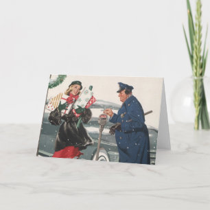 Cartes Pour Fêtes Annuelles Noël Vintage, Shopping Présente Policeman