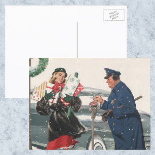Cartes Pour Fêtes Annuelles Noël Vintage, Shopping Présente Policeman