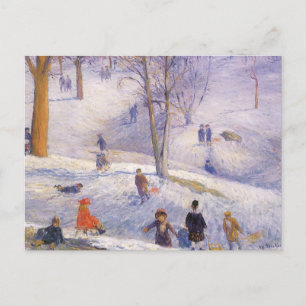 Cartes Pour Fêtes Annuelles Noël vintage, traîneau, Central Park Glackens