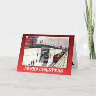 Cartes Pour Fêtes Annuelles Noël vintage, trains à une jonction