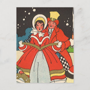 Cartes Pour Fêtes Annuelles Noël vintage, une famille chantant des chants de m