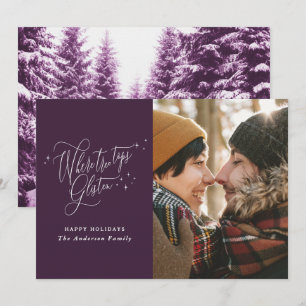 Cartes Pour Fêtes Annuelles Noël violet script moderne photo de la forêt d'hiv