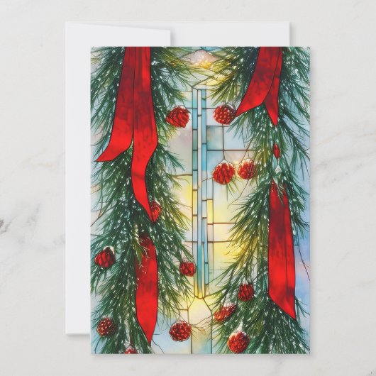 Cartes Pour Fêtes Annuelles Noël vitrail sapin et ruban pas cher (Devant)