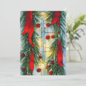 Cartes Pour Fêtes Annuelles Noël vitrail sapin et ruban pas cher (Debout devant)