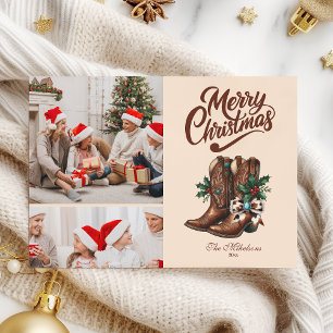 Cartes Pour Fêtes Annuelles Noël Western Bow & Bottes 2 Photo 