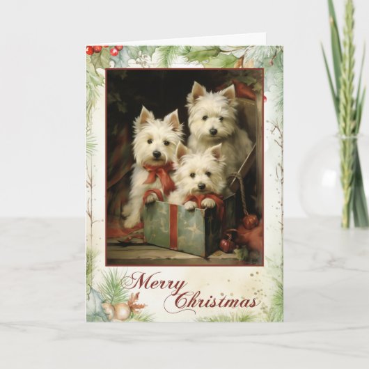 Cartes Pour Fêtes Annuelles Noël Westie vintage (Devant)