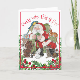 Cartes Pour Fêtes Annuelles Noël Whimsical Père Noël animal animal de compagni