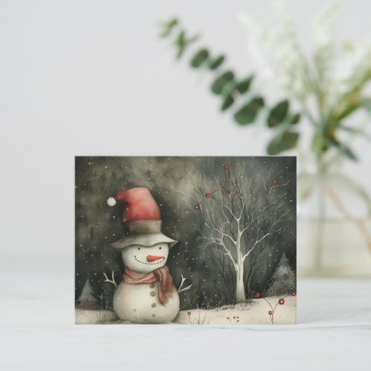 Cartes Pour Fêtes Annuelles Noël Whimsman Snowman rouge noir (Debout devant)