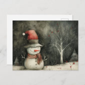 Cartes Pour Fêtes Annuelles Noël Whimsman Snowman rouge noir (Devant / Derrière)
