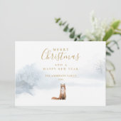 Cartes Pour Fêtes Annuelles Noël Winter Fox Elegant Gold Script Photo (Debout devant)