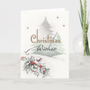 Cartes Pour Fêtes Annuelles Noël Wis Arbre Oiseau Holly Star Vintage